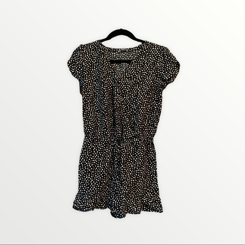Loft Black and White Polka Dot Ruffled Romper